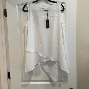 NWT Cable and Gauge White asymmetrical sheer tank top Size L